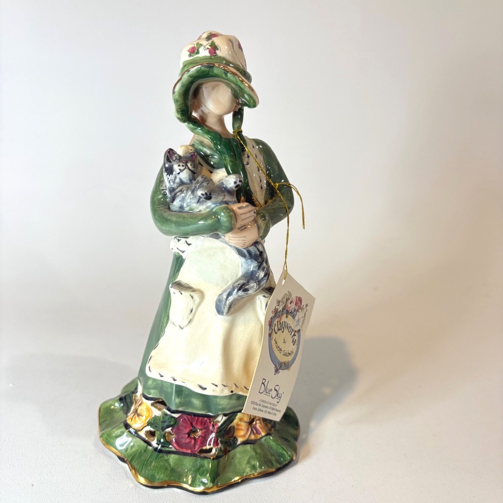 Blue Sky Clayworks Heather Goldminc Ashley Girl Holding Gray Cat Figurine 2002